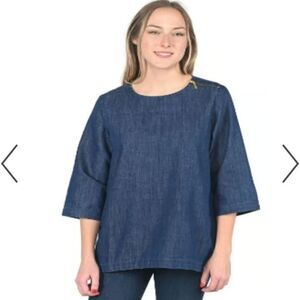 Martha Stewart Everyday Blue Denim Tunic Shoulder Zip Blouse Large